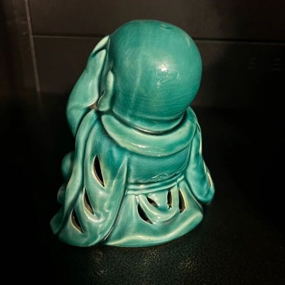 Vintage Green blue Buddha potpourri holder see no evil - Picture 5 of 8
